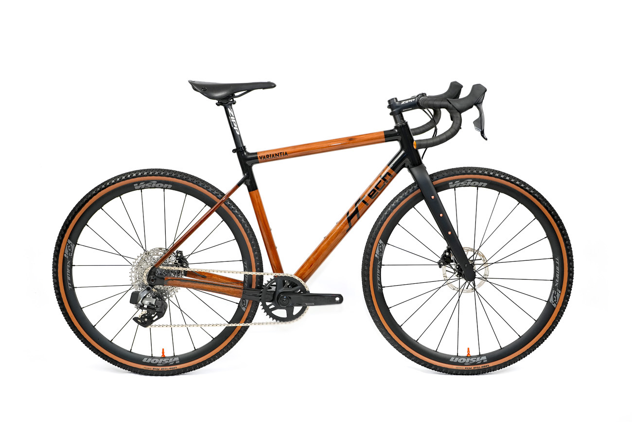 HTech Variantia non drive side profile, Karri wood frame with SRAM Rival groupset, Vision Trimax AGX wheels, Zipp cockpit, Brooks C13 saddle